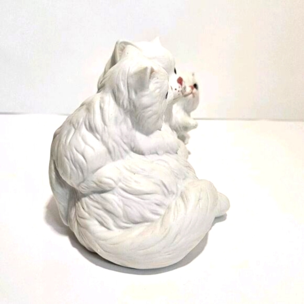 Vintage Homco Mother Cat Two Kittens White Longhair Porcelain Figurine #1412 - Picture 6 of 10